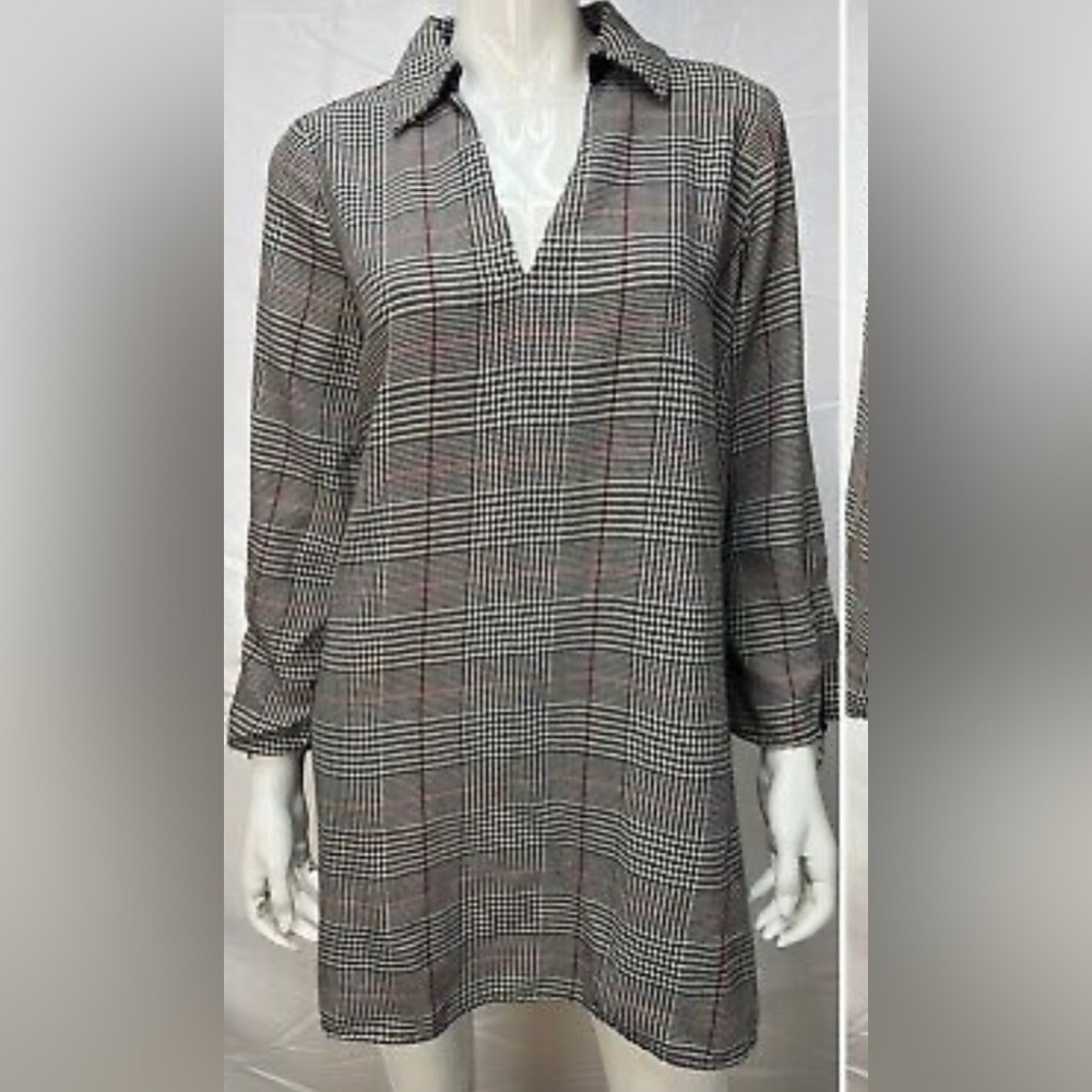 Zara Basic black and white Houndstooth red plaid mini dress size large